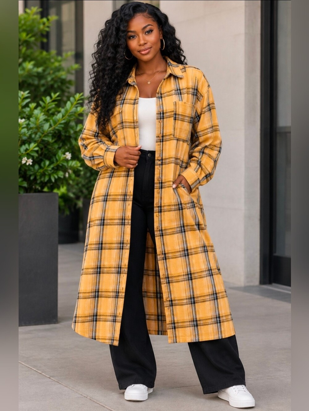 NEW!!! Easel Flannel Yellow Plaid Long Shirt Jacket/Dress, NWT, Sz MED, LG